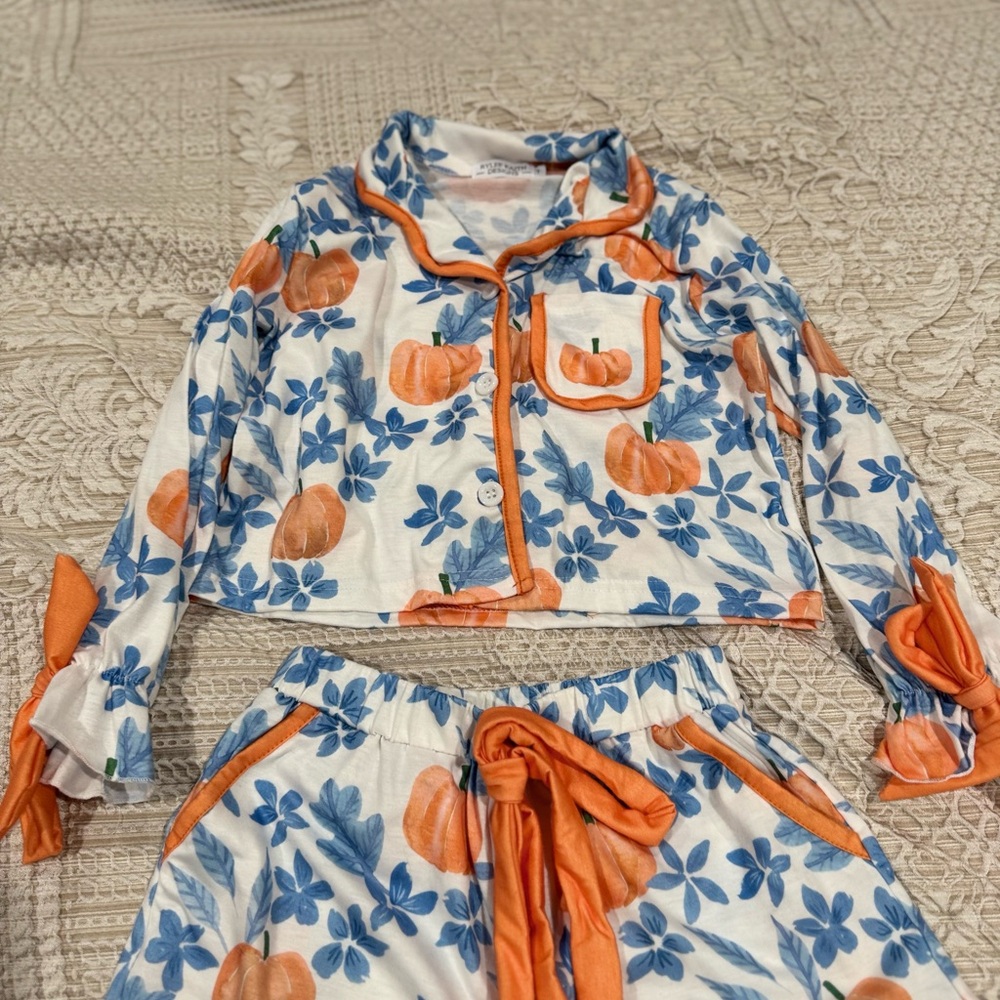 Pumpkin and Floral Kids Pajama Set